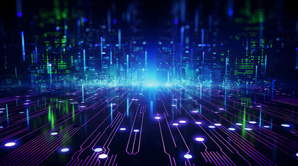 Digital technology neon abstract geometric circuit graphic poster web page PPT background