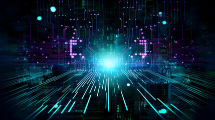 Digital technology neon abstract geometric circuit graphic poster web page PPT background