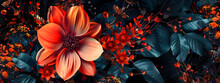 Vibrant Red Colorful Blooming Flower Floral Texture Background In The Nature.