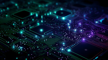 Poster - Digital technology neon abstract geometric circuit graphic poster web page PPT background