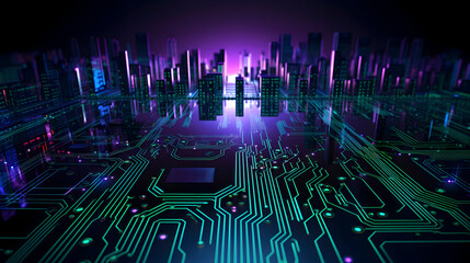 Digital technology neon abstract geometric circuit graphic poster web page PPT background