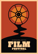 Movie and film festival poster template design background vintage retro style with film reel