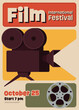 Movie festival poster template design with film camera and film reel vintage retro style