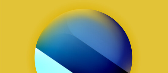 Poster - A vibrant blue and white ball stands out against a sunny yellow background. The contrast of color tints and shades creates an electric atmosphere in this geometric composition