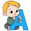 baby boy is playing while learning to recognize the letter A