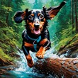 dachshund dog in water ears flapping illustration
