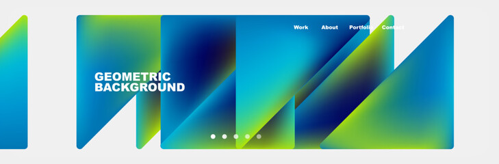 Poster - A rectangular display device with an azure and electric blue geometric background featuring triangles on a white backdrop. A gadget with multimedia and communication capabilities