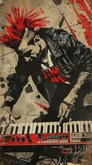 Wall Mural - Keyboardist Punk Rock Poster, Red and Black Style