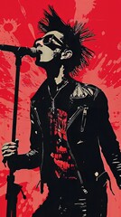 Sticker - Vocalist Singer Punk Rock Poster, Red and Black Style