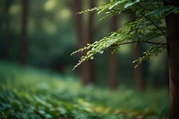 Green bokeh background from nature forest out of focus Generative AI