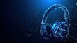 Headphones with shackle, from futuristic polygonal blue lines and glowing stars for banner, poster, greeting card. AI generated