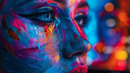 Canvas Print - Closeup Woman Paint in Face