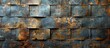 A detailed close-up of a weathered metal wall with corrosion and rust forming on its surface