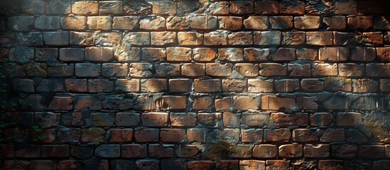 Wall Mural - Detailed view of a rustic brick wall with a lone tree in the background providing a serene contrast