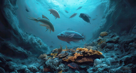 The  underwater view to world oceans day. 