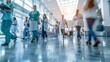 Hazy background of a bustling hospital lobby with doctors and nurses in sharp focus representing the growing demand for efficient and patientcentered care in NextGeneration healthcare. .