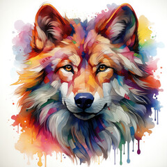  Watercolor Wolf Head, clipart Illustration, Generative Ai