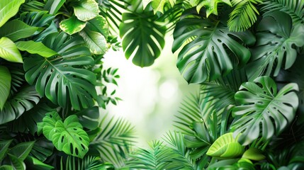 Wall Mural - Tropical plants wallpaper design on white background