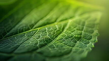 Wall Mural - A soft focus on the exuberant texture of a leaf, in a green abstract background, offers a close-up nature image.