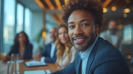 Wall Mural - Young African-American in a business suit - business meeting - smiling and confident - up and comer - future leader 