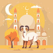 Sheep Goat Animal For Islamic Eid Al Adha Celebration in Mosque Background
