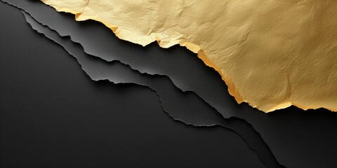 luxury design gold black paper torn cutout. Shiny ripped frame paper or wall background texture with copy text space