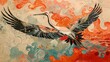 Traditional flying crane illustration poster background