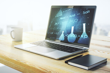 Poster - Modern computer monitor with creative chemistry concept, research and development concept. 3D Rendering