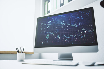 Poster - Creative scientific formula concept on modern laptop screen. 3D Rendering