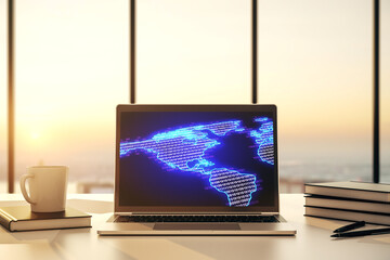 Poster - America map on modern computer monitor, big data and digital technology concept. 3D Rendering