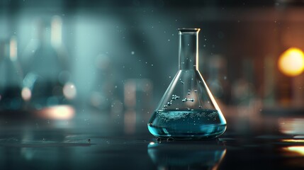 Canvas Print - An Erlenmeyer Conical Flask With Solution In A Chemistry Laboratory.