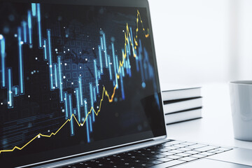 Poster - Modern computer screen with abstract creative financial chart, research and analytics concept. 3D Rendering