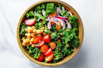 Wall Mural - Fresh kale Caesar salad in a bowl with white background