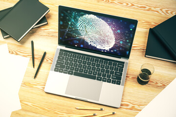 Aufkleber - Modern computer display with abstract graphic fingerprint sketch, fingerprint scan data concept. 3D Rendering