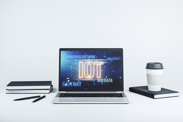 Aufkleber - Creative IOT illustration on modern computer monitor, future technology concept. 3D Rendering