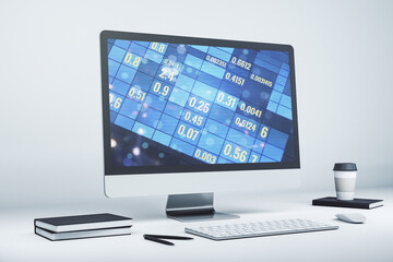 Poster - Stats data illustration on modern laptop monitor, computing and analytics concept. 3D Rendering