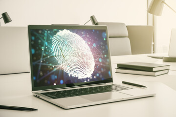 Aufkleber - Modern computer display with abstract graphic fingerprint sketch, fingerprint scan data concept. 3D Rendering