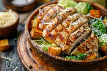 Canvas Print - Grilled chicken Caesar salad with cheese and croutons healthy