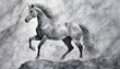 stylized horse silhouette on a gray marble background, with a geometric pattern overlay