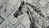 Fototapeta  - stylized horse silhouette on a gray marble background, with a geometric pattern overlay