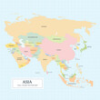 Asia Map separated country full color with the country name for design an decoration.
