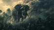Elephant Running From Storm Forest