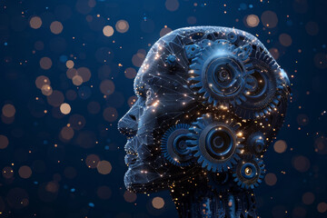 Poster - a blue head with gears on it