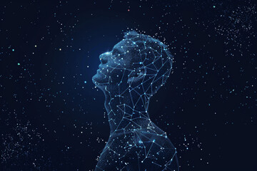 Poster - A man's face is shown in a blue sky with stars