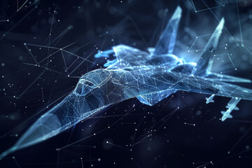 Poster - A blue fighter jet is flying through a starry sky