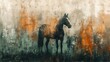 Painting background. Golden brushstrokes, texture background, oil on canvas. Modern art, horses, green, gray, wallpapers, posters, cards, rugs, carpets, hangings, prints.