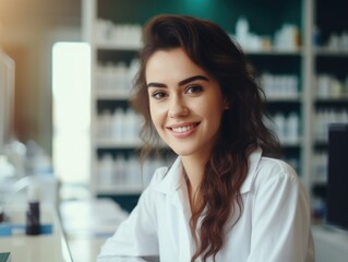 Sticker - Woman with long brown hair is smiling at camera in white shirt