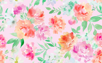 Wall Mural - Seamless pattern illustration of carnations painted in watercolor