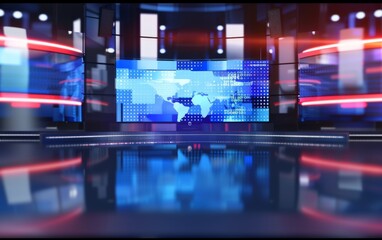 Wall Mural - 3D Virtual TV Studio News, Backdrop For TV Shows .TV On Wall.3D Virtual News Studio Background,3d illustration