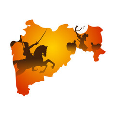 Wall Mural - Vector illustration of Maharashtra map with Shivaji Maharaj silhouette on transparent background